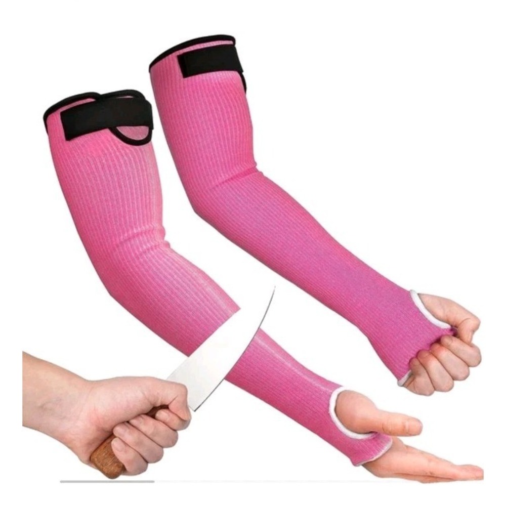 ToolAnt Pink 1 Pair ANSI A3 Cut Resistant Sleeves w thumbhole Gardening DIY Work